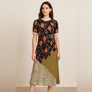 Verb Pallavi Singhee Boho Mixed Print Midi Dress Lace Trim India Made M